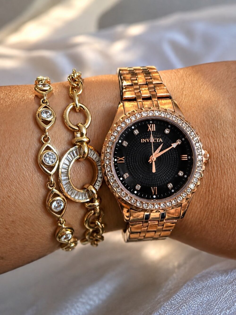 Invicta Wildflower Women’s Rose Gold Watch 33mm Black Dial Crystal Bezel – New